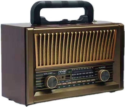 NS2076BT Retro Radio portabil Reîncărcabil cu Bluetooth și USB Maro