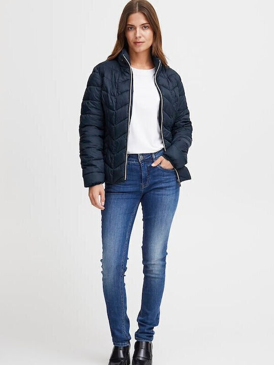 Women's Short Puffer Jacket for Winter Blue