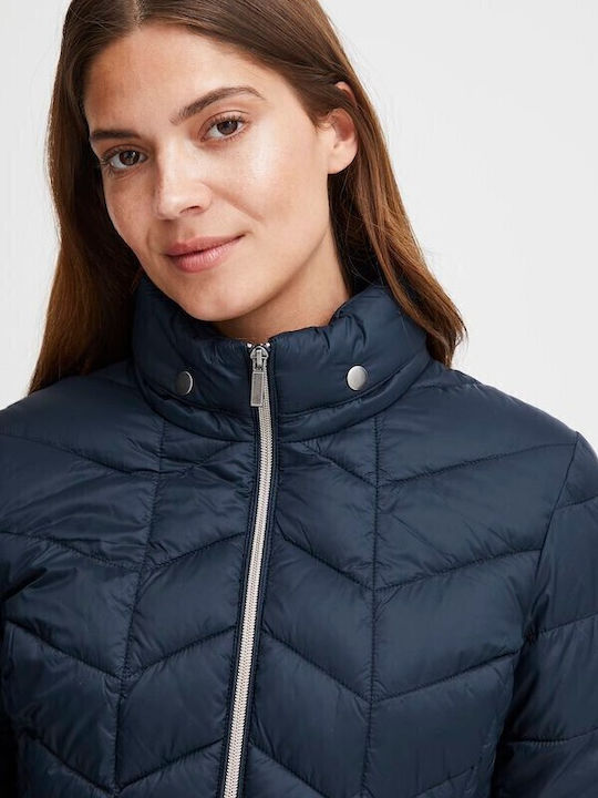 Women's Short Puffer Jacket for Winter Blue