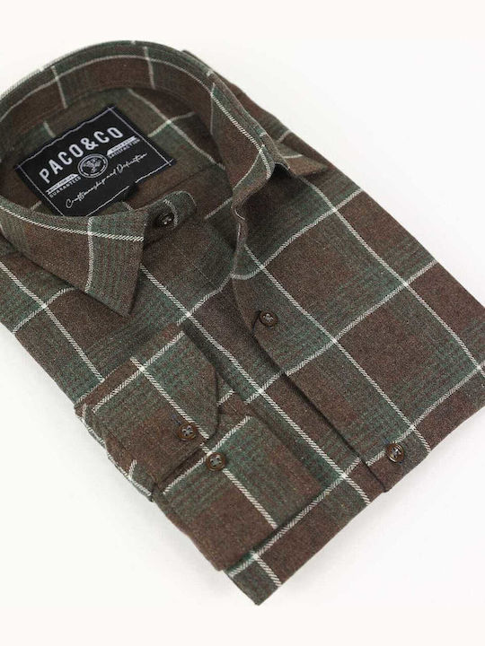Long-sleeved Flannel Shirt Checked Brown
