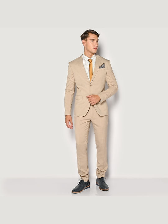 Sogo Men's Summer Suit Slim Fit Beige