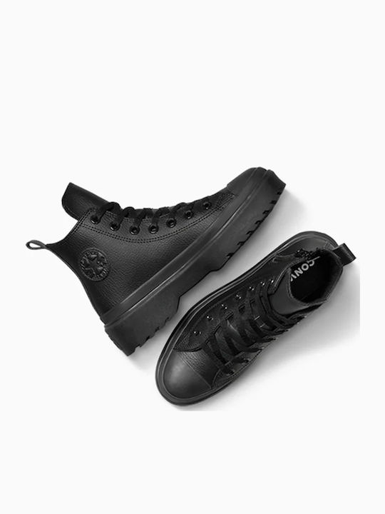 Chuck Taylor All Star Δερμάτινα Παιδικά Μποτάκια Μαύρα