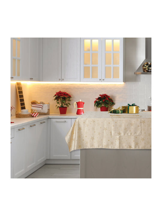 Das Home Weihnachts- Tischtuch Läufer Stoff Beige B140xL45cm. 1Stück