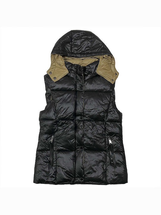 Ustyle Women's Short Puffer Jacket for Winter with Hood Black