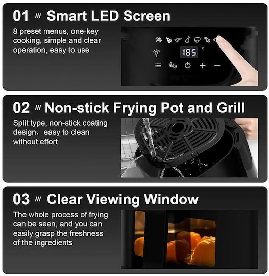 Royalty Line Air Fryer 6.5lt Μαύρο RL-AF-5408