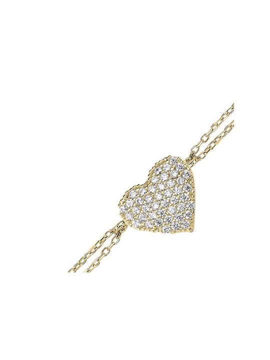 Paraxenies Bracelet Chain with design Heart made of Silver Gold Plated with Zircon