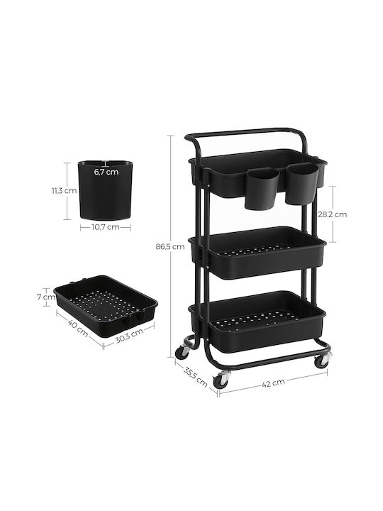 Songmics Metallic Kitchen Trolley 3 Tiers Black 41.6x33.5x86.3cm