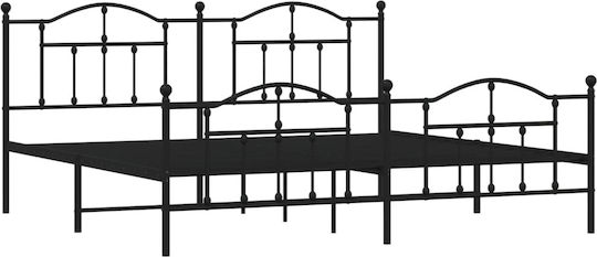 Pat King Size Metalic Negru cu Lamele pentru Saltea 190x200cm