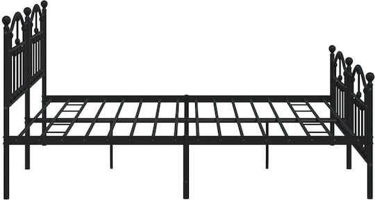 Pat King Size Metalic Negru cu Lamele pentru Saltea 190x200cm