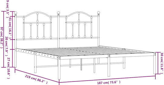 King Size Metallbett Weiß mit Lattenrost für Matratze 183x213cm