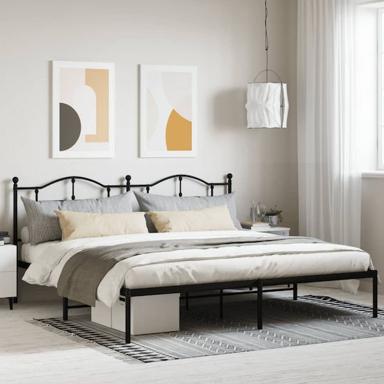 Pat King Size Metalic Negru Cu Plăci Pentru Saltea 190x200cm