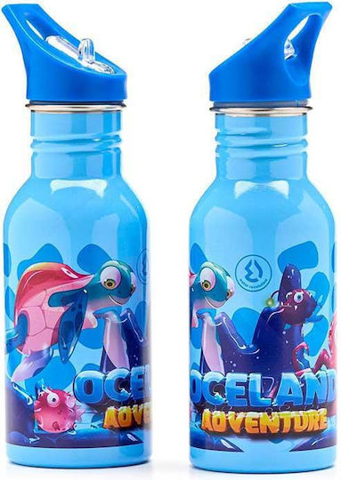 Water Revolution Kids Water Bottle Aluminium with Straw Light Blue 500ml