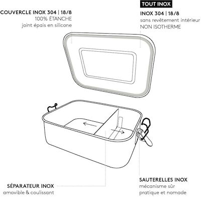 Gaspajoe Kids Lunch Stainless Steel Box 0.8lt L17xW12cm