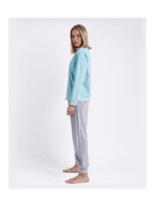 Admas Winter Damen Pyjama-Set Baumwolle Türkis