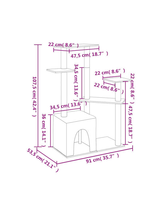 vidaXL Scratching Post Cat Trees Gray 5 levels 91x53.5x107.5cm