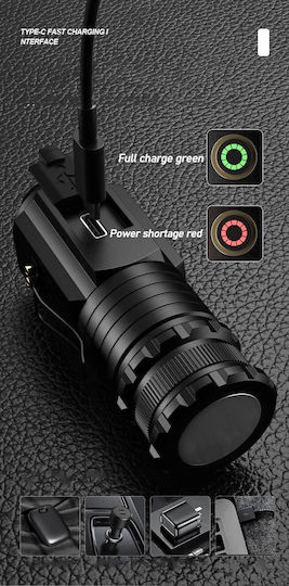 Wiederaufladbar Taschenlampe LED IPX8 mit maximaler Helligkeit 3000lm Ts-p35 Schwarz