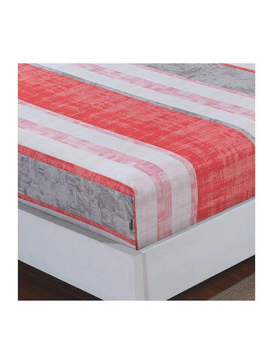 Casa Colori Чаршаф Двойна с Ластик 140x200+30см. Coral Stripe Корал
