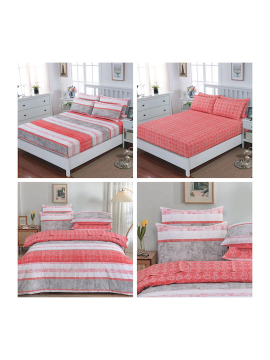 Casa Colori Чаршаф Двойна с Ластик 140x200+30см. Coral Stripe Корал