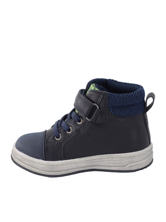 Anatomical Leather Kids Boots with Velcro Navy Blue