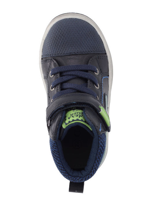 Anatomical Leather Kids Boots with Velcro Navy Blue