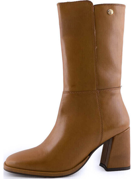 High Heel Women's Boots with Rubber Tabac Brown