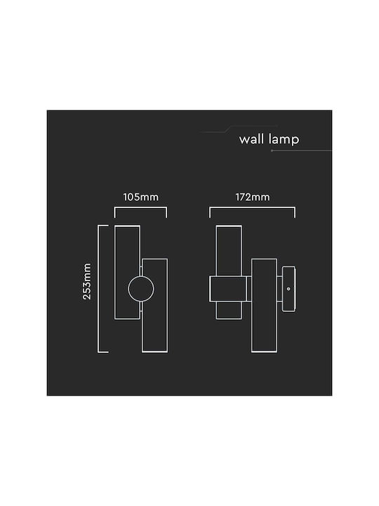 V-TAC Επιτοίχιο Εξωτερικό Σποτ LED IP44 6W με Θερμό Λευκό Φως 17.2x10.5x25.3εκ.