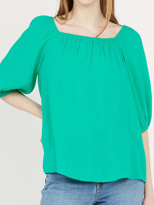 See U Soon Women's Summer Blouse Short Sleeve Green