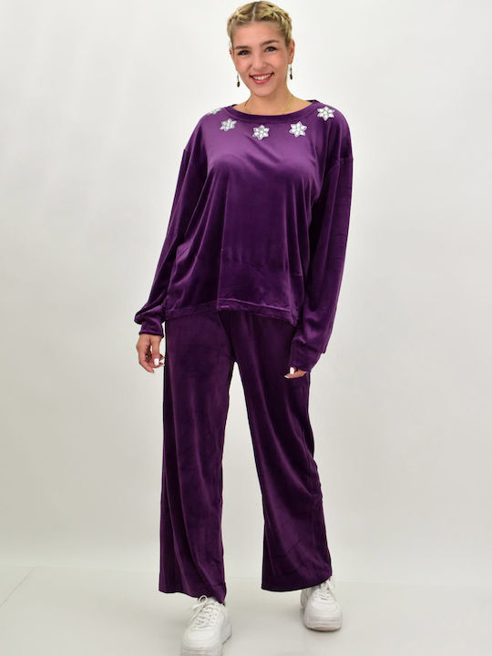 Potre Damen-Sweatpants-Set Lila Samt