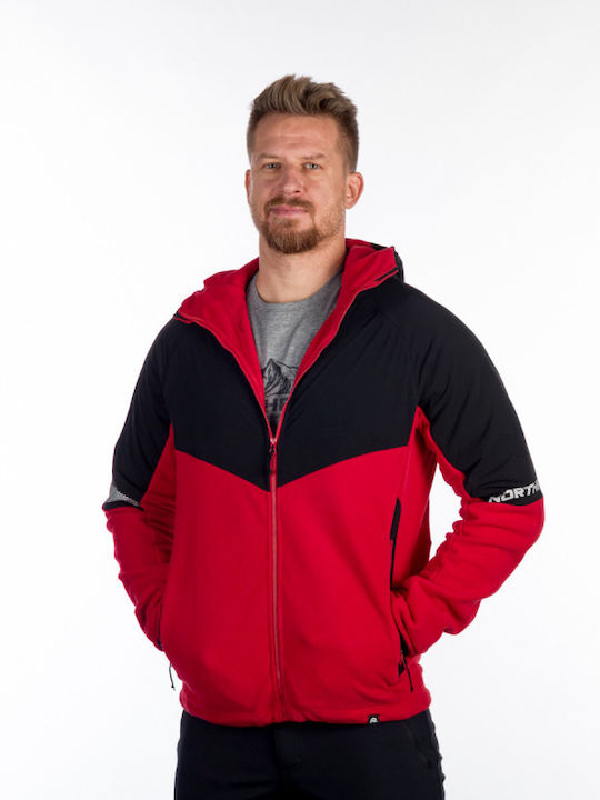 Ανδρική Ζακέτα Fleece με Κουκούλα Κόκκινη