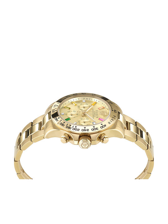 Philipp Plein Γυναικείο Ρολόι 38mm Χρονογράφος Μπαταρίας με Χρυσό Μεταλλικό Μπρασελέ
