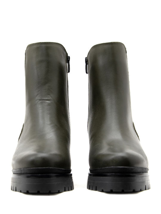 Leather Women's Chelsea Ankle Boots Khaki