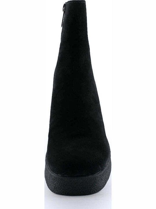 Suede Women's Ankle Boots with High Heel Black