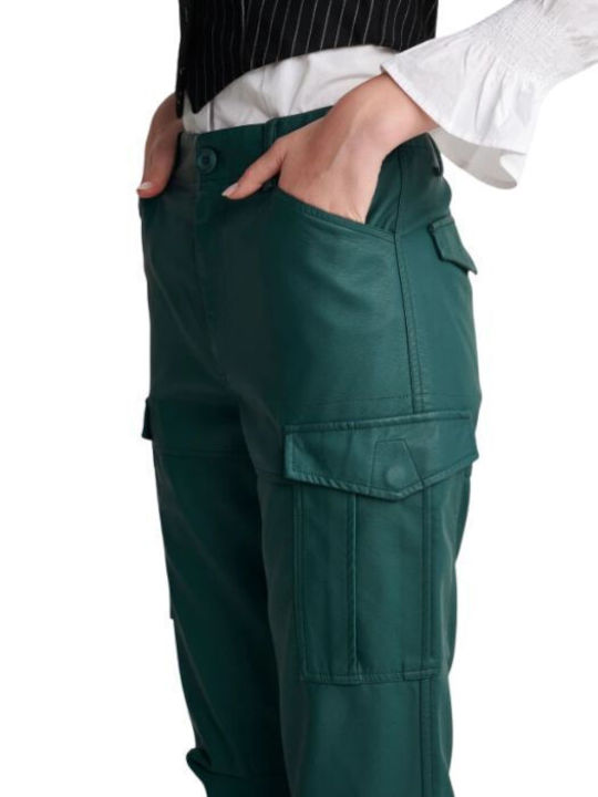 Attrattivo Women's Leather Cargo Trousers Green