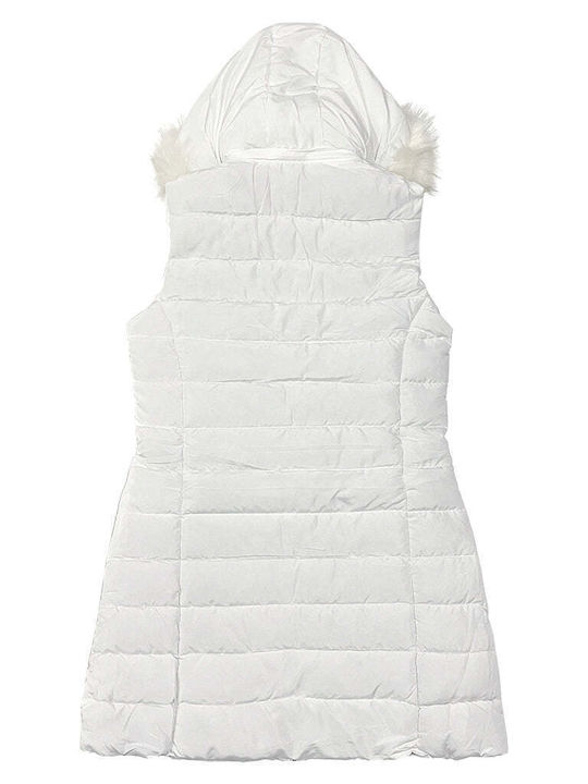Women's Long Puffer Jacket for Winter with Hood White