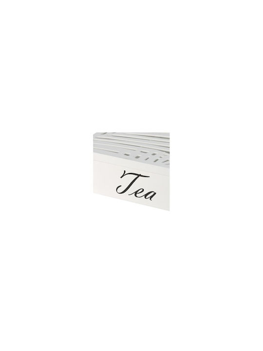 Box for Tea with Lid Wooden White 16.5x7x24cm