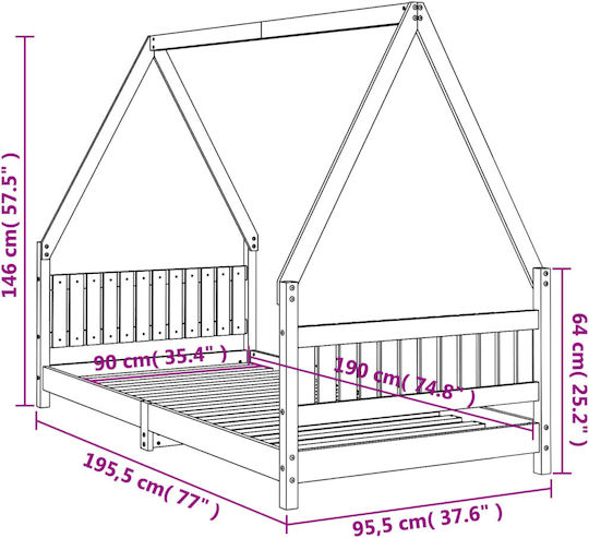 Παιδικό Κρεβάτι Μονό Μπεζ για Στρώμα 90x190cm