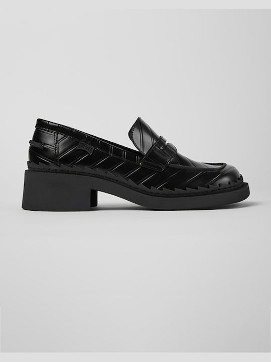 Camper Δερμάτινα Γυναικεία Loafers σε Μαύρο Χρώμα