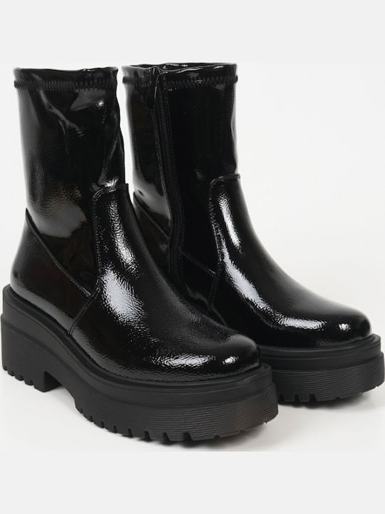 Stiefeletten Damen aus Lackleder Schwarz
