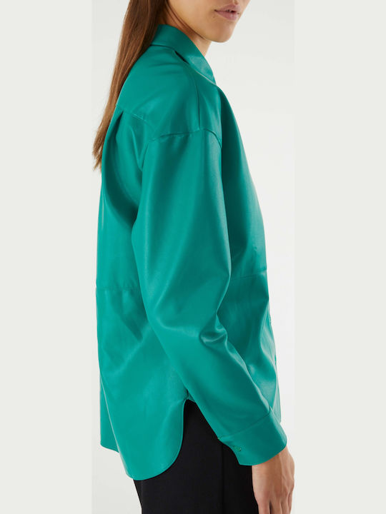 Women's Leather Long Sleeve Shirt Green