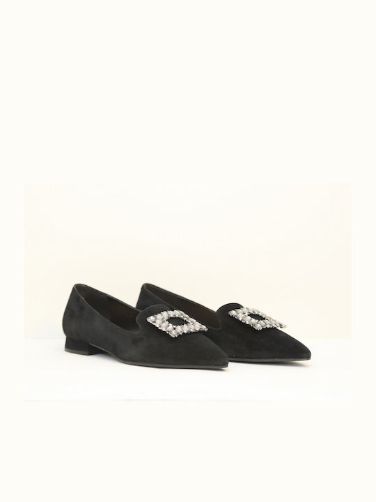 Fardoulis Suede Pointy Ballerinas Black