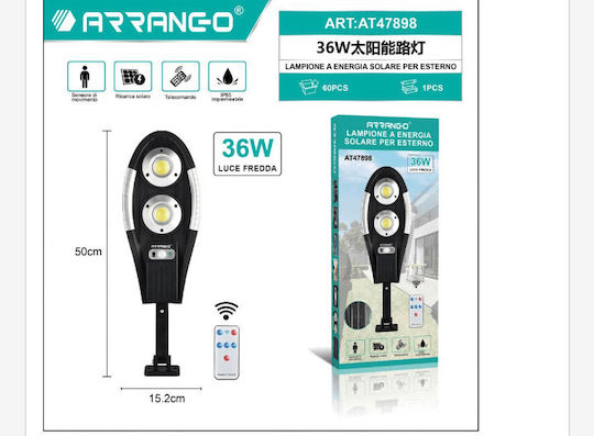Arrango Ηλιακό Φωτιστικό Δρόμου 36W 1000lm Ψυχρό Λευκό 6500K με Αισθητήρα Κίνησης, Φωτοκύτταρο και Τηλεχειριστήριο IP65