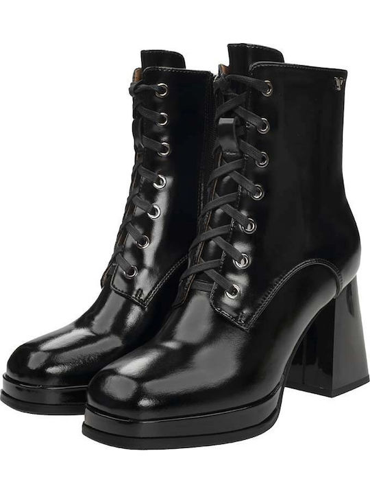 Women's Patent Leather Ankle Boots with High Heel Black