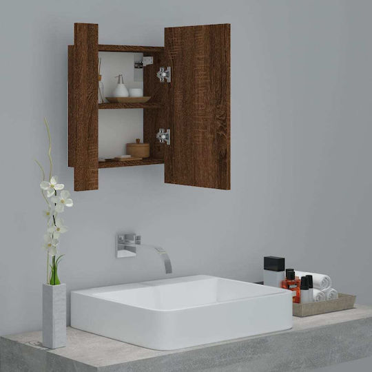 vidaXL Rechteckiger Badezimmerspiegel LED aus MDF mit Schrank 40x12cm Braun