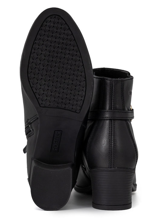 Ghete dama din piele cu toc mediu negru