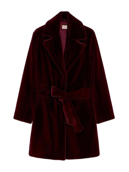 Women's Burgundy Coat with Belt