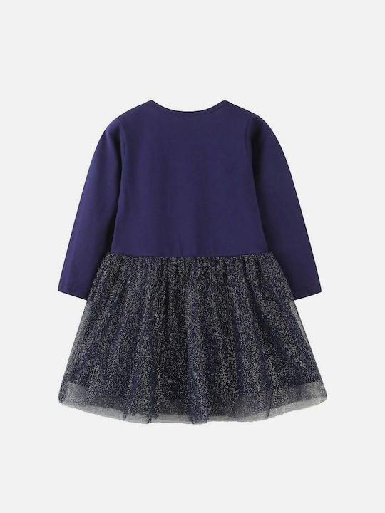 TakTakBaby Kids Dress Tulle Long Sleeve Navy Blue