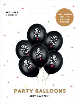 Σετ 6 Μπαλόνια Γενεθλίων Πειρατής Latex Μαύρα 30εκ.