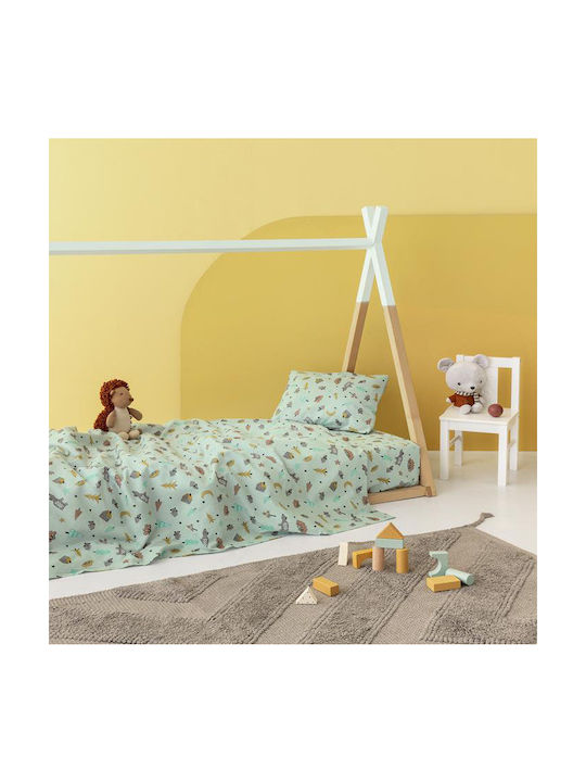 Palamaiki Set Baby Bettwäsche Für Wiege Baumwolle Türkis 80x110cm 2Stück