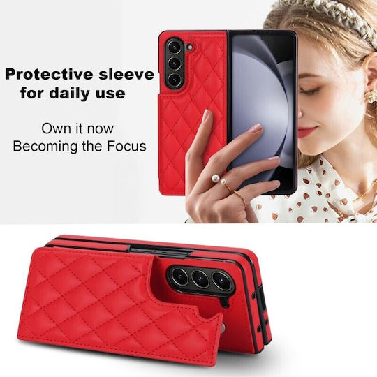 Puff Rhombus Back Cover Synthetic Leather Red (Galaxy Z Flip5)