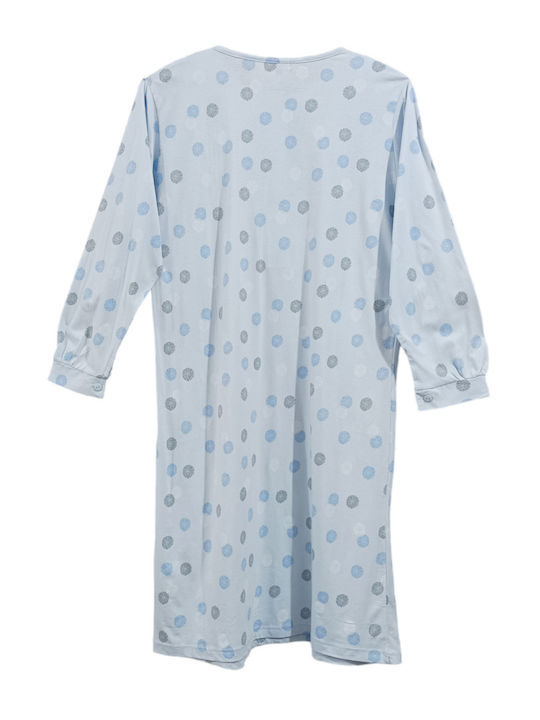 Madeks Winter Cotton Women's Nightdress Light Blue